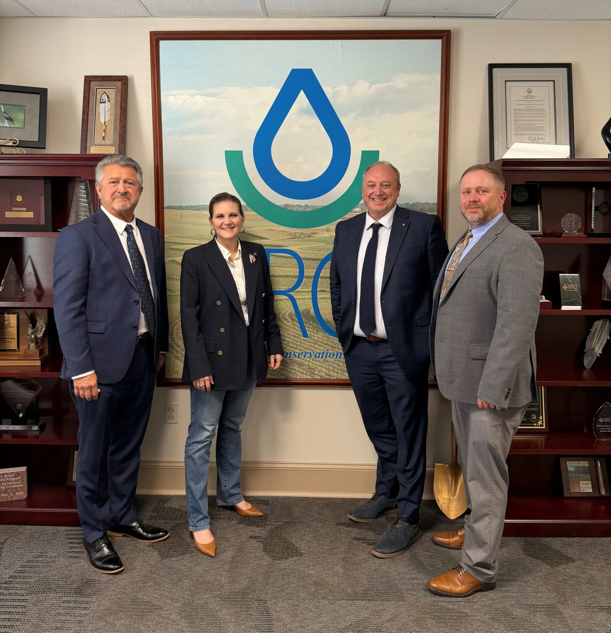 ADMC President Chuck Brandel, Chairman Charlie Schafer, Executive Director Keegan Kult, and NRCS Chief Bettencourt