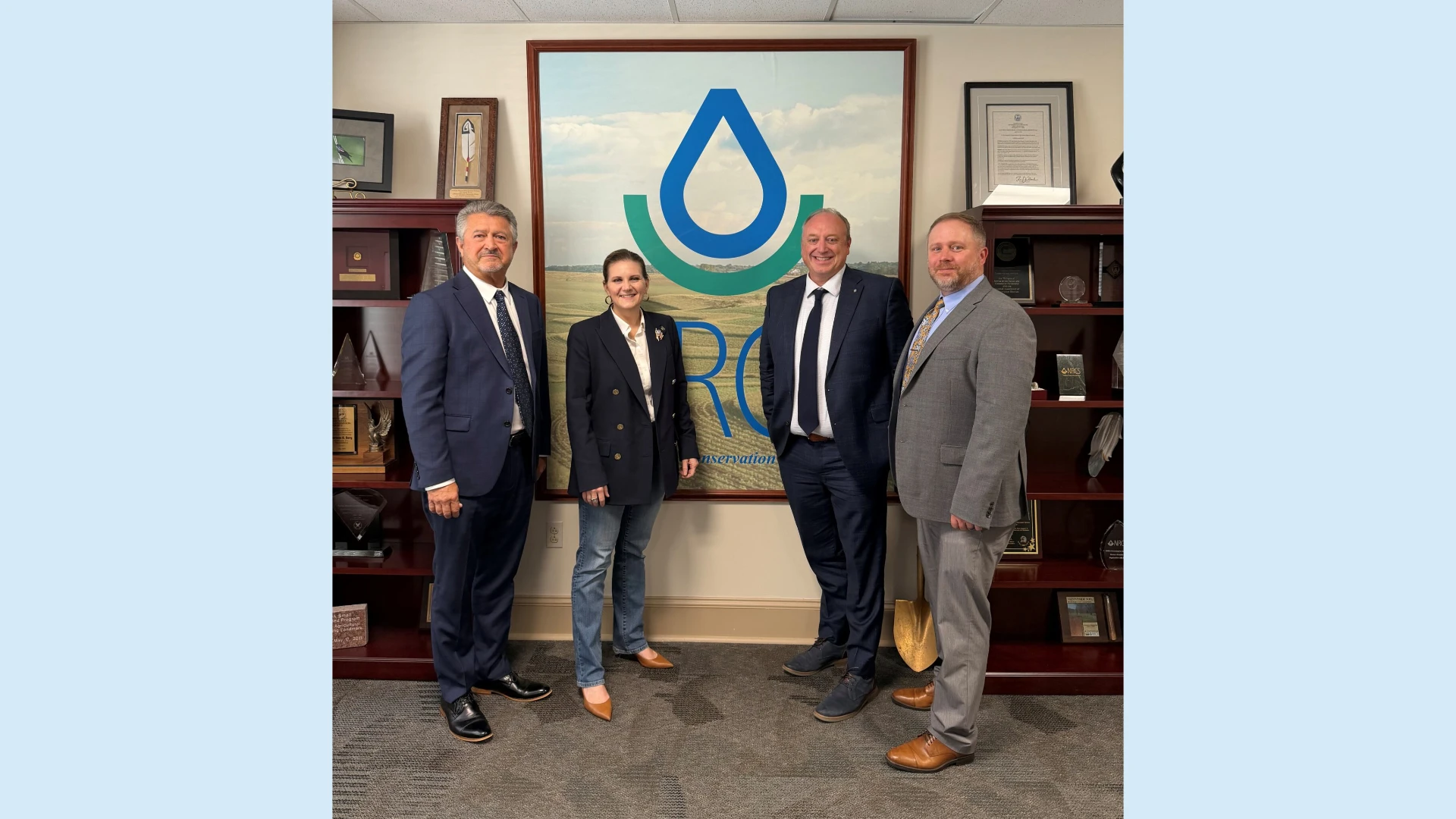 ADMC President Chuck Brandel, Chairman Charlie Schafer, Executive Director Keegan Kult, and NRCS Chief Bettencourt